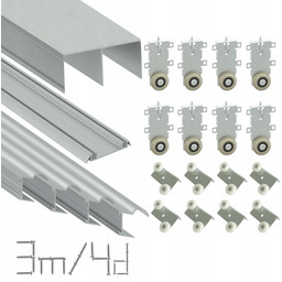 Drzwi przesuwne zestaw okuć Srebrny 3m/4 drzwi
