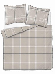 Detexpol Pościel z perkalu szaro-beżowa w kratę 220x200