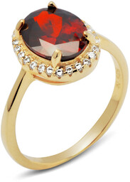 Srebrny Pieścionek Pozłacany z Czerwonym Kamieniem
