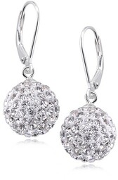 Eleganckie wiszące kolczyki białe kuleczki Swarovski 12mm shamballa