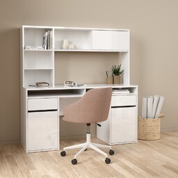 Biurko z nadstawką biały wysoki połysk 149 cm