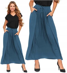 SPÓDNICA MAXI DAMSKA Elegancka Na Gumce z Kieszeniami