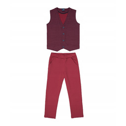 komplet chłopięcy Gt Kamizelka w pepitkę+czerwone spodnie Roz.80