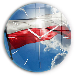 Zegar ścienny dekoracyjny cichy Flaga Polski na tle