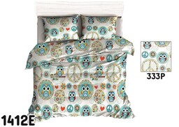 Pościel 100x135 1412E biała sowy miętowe koła kwiatki