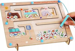 Gra magnetyczna Drewniana Montessori Zabawka edukacyjna Sortowanie 3+