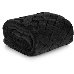 Koc 170 x 210 Pluszowy Jodełka Caro Czarny