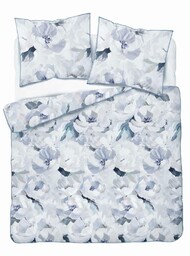 Detexpol Pościel bawełniana biała z dużym motywem błękitno-szarych