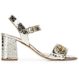 Sandałki skórzane na słupku ze złotą sprzączką złote