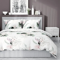 Pościel satynowa 140x200 Home Satin 126 biała zielona