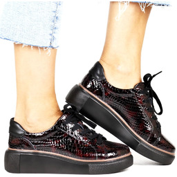 PÓŁBUTY SNEAKERSY SKÓRZANE NA KOTURNIE SOKOLSKI 286 BORDOWE