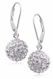 Eleganckie wiszące kolczyki białe kuleczki Swarovski 10mm shamballa