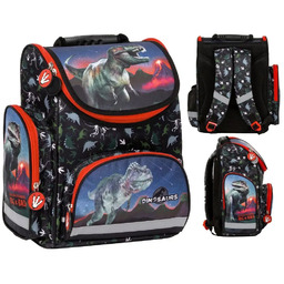 Tornister kasetonowy ergonomiczny Dinozaury Derform Czarny czerwony
