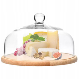 Szklany Klosz z Drewnianą Paterą Glamour Krosno 28,5