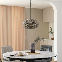 Lampa wisząca Lindby Nerys, 1-punktowa, czarna, bambus, Ø