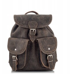 Mały Plecak Damski Zamszowy Skórzany Vintage Beżowy Belveder