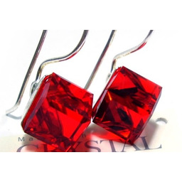 Kryształy Kolczyki Certyfikat Srebro Czerwone