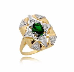 Pierścionek złoty z cyrkonią zieloną