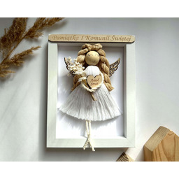 Anioł Stróż Komunia, Chrzest obrazek makrama w ramce,