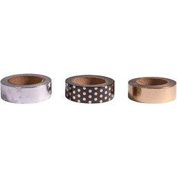 Rayher 60969000 zestaw taśmy Washi folie czarno-złoty/srebrny