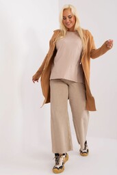 Camelowy długi sweter damski plus size z suwakiem