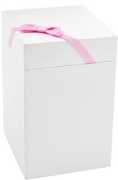 Pudełko prezentowe białe 10x10x17 z różową tasiemką