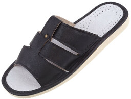 Kapcie skórzane regulowane na rzepy czarne, Rozmiar: 42