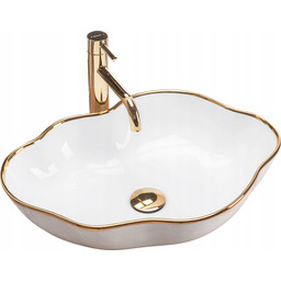 Umywalka Ceramiczna Nablatowa Pearl Gold Edge Biała Złoty