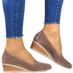 PÓŁBUTY AŻUROWE MOKASYNY NA KOTURNIE POTOCKI 12306 KHAKI