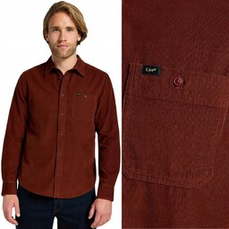 Lee LEESURE SHIRT Dark Glicia sztruksowa brązowa bawełniana