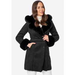 Damski płaszcz - futerko z kapturem czarny