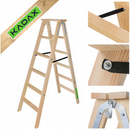 Drabina Malarska Drewniana Rozstawna 2x6 Stopnie Składana Dwustronna