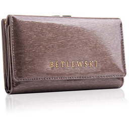 Betlewski, Portfel skórzany damski, szary, 9x14 cm