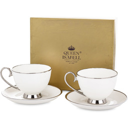 Filiżanki porcelanowe komplet 2 sztuk biało srebrne