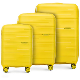 Zestaw walizek z polipropylenu w tłoczone paski żółty