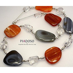 Duży Naszyjnik Agat Kryształ Górski Karneol Srebro