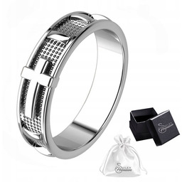 Obrączka RÓŻANIEC Na Palec Rodowany Srebrny 925 Pierścionek