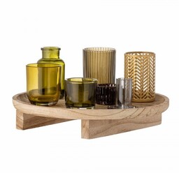 Bloomingville SANGA Świecznik z Drewnianą Tacą 8 El.