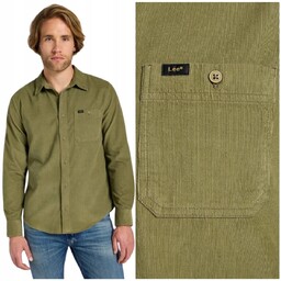 Lee LEESURE SHIRT Mercantile Green sztruksowa zielona bawełniana