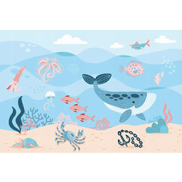 Tapeta winylowo flizelinowa dla dzieci ocean wieloryb ryby