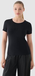 T-shirt slim z nadrukiem damski 4F 4FWMM00TTSHF1846-20S Czarny