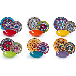 Excelsa Mandala Etno Zestaw Talerzy, Porcelana/Ceramika, Wielokolorowy, 18