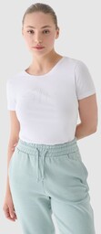 T-shirt slim z nadrukiem damski 4F 4FWMM00TTSHF1846-10S Biały