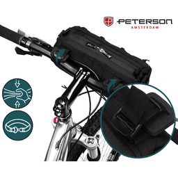 Czarna sakwa rowerowa na kierownicę wykonana z materiałów