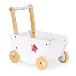 Ecotoys Drewniany wózek dla lalek chodzik pchacz 2w1