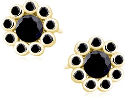 Eleganckie pozłacane srebrne kolczyki celebrytki kwiatki flowers czarne