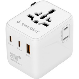 GEMBIRD UNIWERSALNY ADAPTER PODRÓŻNY 20 W, BIAŁY