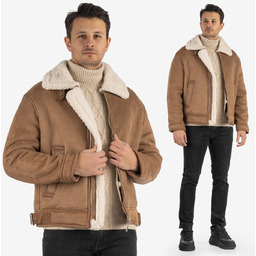 Kurtka Męska Kożuch Z Kołnierzykiem Pilotka Ocieplana Brązowa
