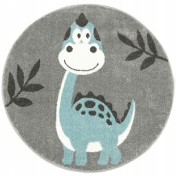 Dywan Okrągły Piękny Dinozaur Listki Pastelowy Turkusowy Lima