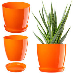 Doniczka na kwiaty z podstawką 12 cm, pomarańczowa